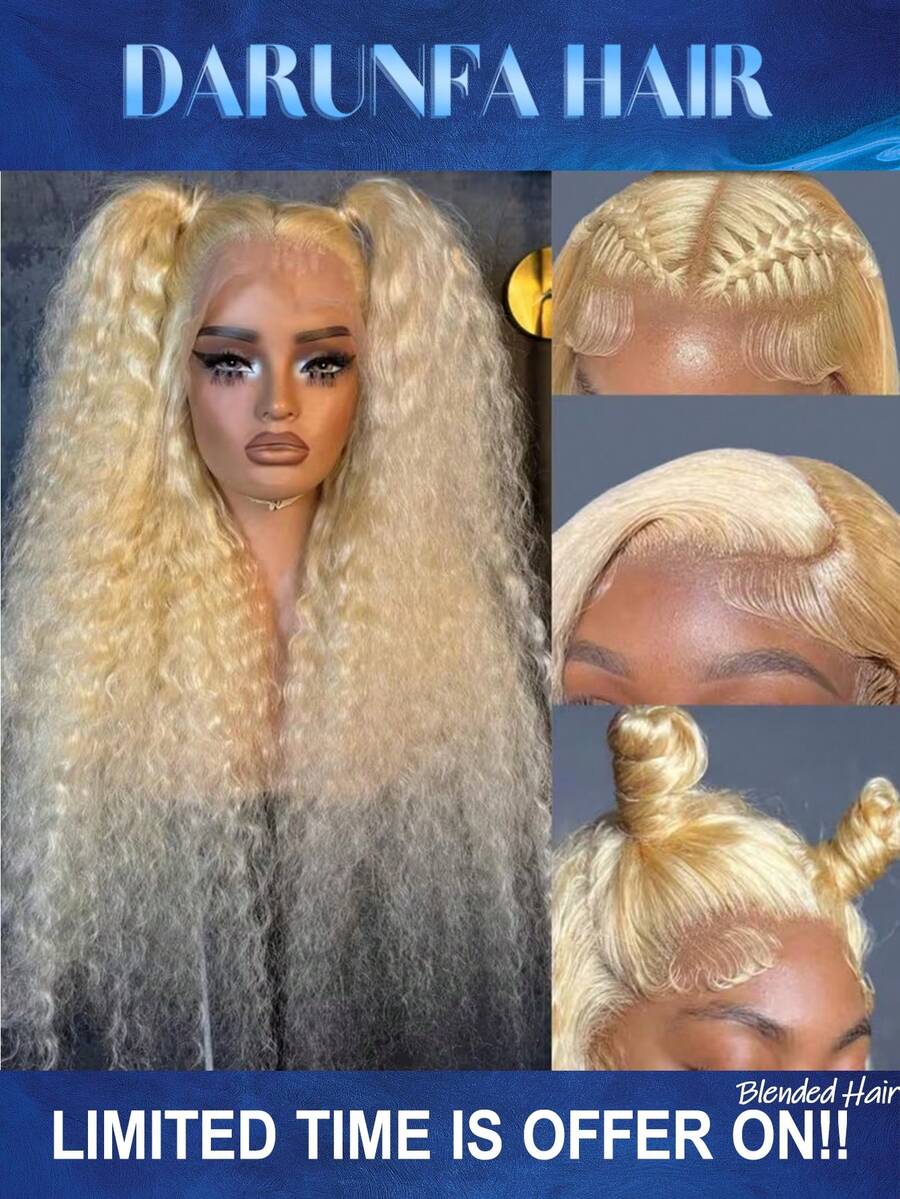 13x4 深波浪蕾丝前假发，混合真人发，200 密度，13x4 高清蕾丝前假发，混合真人发，女士假发，无胶假发，真人发深卷假发，预先拔毛，28 英寸，#613 金发 - S613 - 查看 1