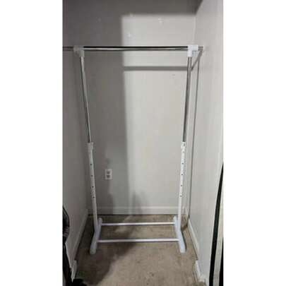 Adjustable Rolling Garment Rack Metal Chrome, White, 84-121Wx44Dx123.5-163Hcm