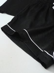 [Dreamery]Cashew Flower Jacquard Women's Poplin Short Sleeve Shorts Pajama Set - Black - View 7