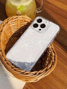 1pc Delicate Hibiscus Flower & Leaf Transparent TPU Soft Phone Case, Simple Design, Shock-Proof, Compatible With IPhone 11/12/13/14/15/16/17 Pro Max, A55/54/53/52/51, S25/24/23/22/21 Series - Multicolor - View 3