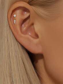 1件装925纯银防过敏耳钉，女士经典耳钉，耳廓耳软骨平底设计，适合日常佩戴、婚礼、派对、订婚等场合，精美珠宝。 - 金色 - 查看 2