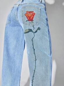 Low-Waist Wide-Leg Casual Blue Jeans With Slant Pockets For Women - Blue - View 2