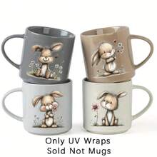 12张趣味复活节兔子主题UV转印贴纸 - 适用于DIY工艺品、马克杯、笔记本电脑和水瓶，自粘塑料贴纸，DIY马克杯装饰，笔记本电脑贴纸，节日装饰，喜庆设计，高品质印刷，耐用贴纸 - 彩色 - 查看 3