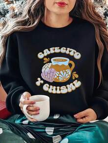 Mexican Q Version Element Printed Sweatshirt, Sweatshirt With Directional Print, Sports Shirt, Autumn And Spring Round Neck Casual Pullover, Women's Sweatshirt, Loose And Comfortable Valentine Sweatshirts - Green - View 6