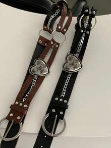 1件复古心形女士腰带，棕色宽腰带配饰，装饰腰带，腰链，朋克Y2K风格女士配饰 - 彩色 - 查看 5