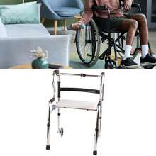 Adjustable Aluminum Alloy Folding Walker Portable Stand Assist with Double Armrest Wheel & Bath Seat Plate for Elderly Recovery Mobility Aid - Negro - Ver 2