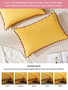 1pc Solid Color Pillow Cover With Fluffy Pom Pom Decor, Soft Fabric Pillowcase Without Insert, Suitable For Living Room, Bedroom, Home Decor, Sofa Cushion, Car Pillow, All Season Use, Essential For Home Bedding And Dorm, Oeko-Tex Certified - Mustard Yellow - View 8