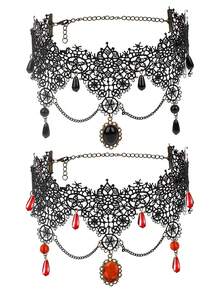 1pc Women's Lace Retro Gothic Style Necklace, Minimalist Choker Collar Necklace - Multicolor - View 8