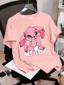 2pcs/Set Loose Fit Short Sleeve Outfit For Young Girls, Cute Angel Graphic Decor, Elastic Waist Flare Pants, Suitable For Spring/Summer - Multicolor - View 4