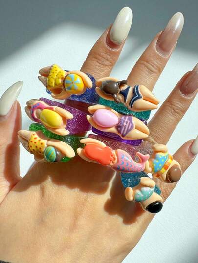 1 chiếc nhẫn hình người bơi bằng nhựa nhiều màu sắc, sáng tạo, quà tặng độc đáo cho bãi biển, hồ bơi, kỳ nghỉ, trang sức cho nữ, quà tặng Y2K cho bạn bè và trẻ em.