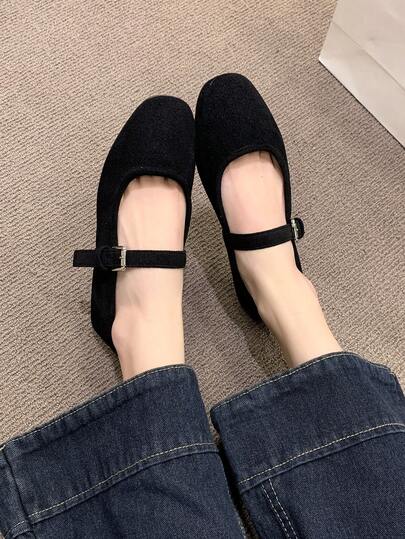 女士复古芭蕾舞鞋，舒适低跟平底鞋，系带搭扣麂皮玛丽珍平底鞋，棕色