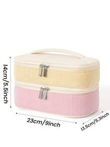 1个多巴胺双层撞色化妆包，可爱甜美风格收纳包，适合少女、学生和女性，情人节、婚礼装饰，灯芯绒材质拼接风格洗漱包 - 彩色 - 查看 13