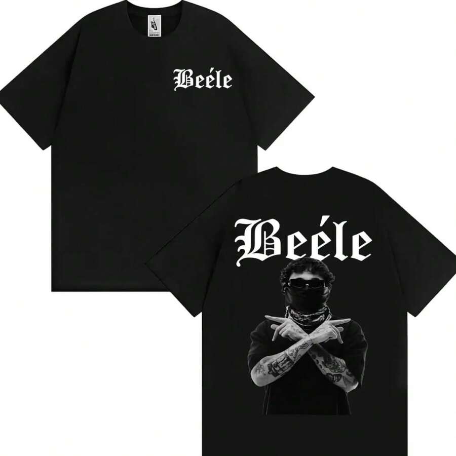 100_ Cotton Oversized T-Shirt Street Wear Rap Singer BEELE Album Tour 2025 Merch T-Shirt Hip Hop Pop - 黑色1 - 查看 1