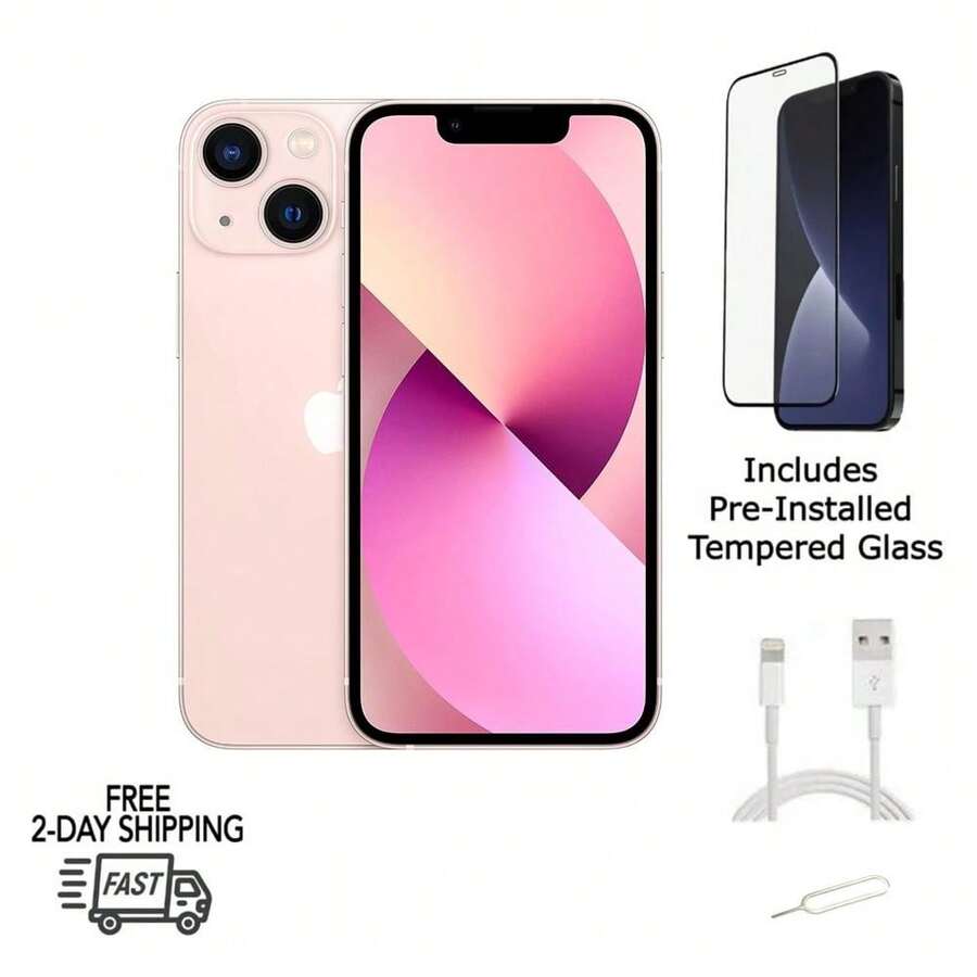 Refurbished Apple IPhone 13 Mini A2481 (Fully Unlocked) 128GB Pink (Grade A) W/ Pre-Installed Tempered Glass - Kính cường lực màu hồng loại A đã được lắp sẵn. - Xem 1