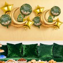 5个/套月亮城堡和星星形状铝箔气球，开斋节星月城堡图案气球装饰套装，适用于节日庆典、活动场地氛围装饰、主题派对、开斋节活动、摄影道具 - 彩色 - 查看 3