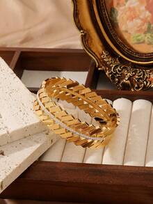 1 pieza Brazalete de acero inoxidable Nuevo brazalete geométrico hueco y ancho de forma romboidal Brazalete exagerado para mujer Joyería Regalos creativos para banquetes Joyería de boda de Dubái - pulsera - Ver 3
