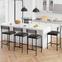 Juego de 2/4 taburetes tapizados con Respaldo y reposapiés, Asiento más Ancho, taburetes de Cocina para Isla de Cocina, Comedor, fácil Montaje - Gris - 4 piezas - Ver 3