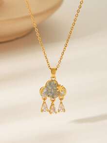 Fairy Tale Style Semi-Precious Stone Necklace, Butterfly, Cloud, Flower, Planet Pendant, Gold Delicate Chain Necklace, Everyday Sweet Outfit Accessory - Gold - View 7