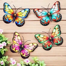 4pcs Metal Butterfly Wall Decor, 6.5 Inch Rust-Resistant Iron Art Wall Hanging Sculpture Decor Suitable For Outdoor Garden, Yard, Balcony, Porch, Fence, Perfect Housewarming, Mother's Day Gift - Style a - View 1