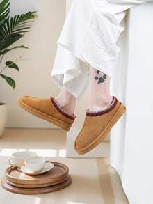 Men's/Women's Short Boots Are Comfortable And Warm In Winter, With Artificial Fur Insulation Lining For Home Shoes, Indoor And Outdoor Couple Slippers - 棕色 - 查看 4