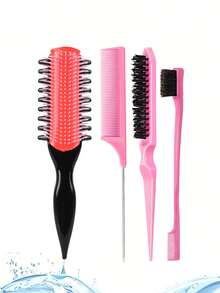 1/2/3/4/5/6/11/12件套全新9排梳子美发梳套装，侧槽设计增强卷发和分叉效果，干湿两用8齿梳，（6.8盎司/200毫升）多功能小型高压连续喷雾保湿旅行化妆水瓶 - 彩色 - 查看 5