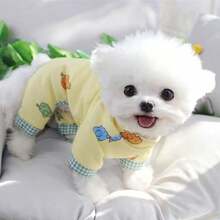 1pc Cute Pet Clothes, Soft Breathable Printed Cat/Dog Jumpsuit, All Season Homewear - White - View 8
