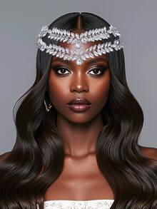 1 pezzo Fascia per capelli con doppio strato di strass, copricapo da sposa di alta gamma, pendente per la fronte, fascia per capelli da donna, accessori da matrimonio di lusso leggero, matrimonio, fotografia, vestirsi per balli, regalo per appuntamenti, souvenir, regalo per le vacanze - Argento - Visualizzare 6