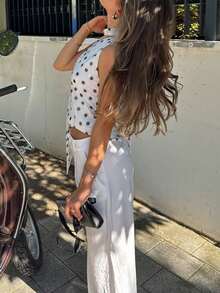 2026 Spring/Summer New Women's Knitted Mesh Polka Dot Asymmetric Shoulder Scarf Elegant Blouse - White - View 9