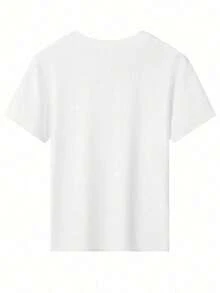 Valentine's Day Limited Edition Girls' T-Shirt Pink Leopard Print With "67" Number Design Multi-Print Children's Top Girls' Apparel Sweet Style Kids' Short-Sleeve Shirt Children's Valentine's Day Gift - trắng - Xem 4