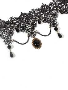 1pc Women's Lace Retro Gothic Style Necklace, Minimalist Choker Collar Necklace - Multicolor - View 4
