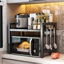 Expandable Double-Layer Oven/Microwave Rack, Expandable Microwave Stand, Kitchen Utensil And Cutlery Rack, Storage Rack For Pantry, Countertop, Cafe, Office And Bedroom. - Black - View 12