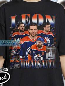 Leon Draisaitl Hockey T-Shirt, Edmonton Oilers Hockey T-Shirt, 90s Vintage Hockey Shirt, Hockey Gift For Fan - 黑色 - 查看 1
