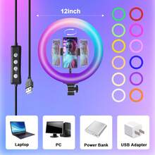 Adjustable Large Phone Photography Accessories 12 Inch LED Ring Light Set With Extension Pole And Adjustable 160cm Tripod With 2 Phone Clips RGB Dynamic Lighting Options Universal Camera Mount Compatibility And Steady Multi Angle Positioning Designed For Studio Photography Live Streaming Conference Recording And Beauty Content Creation Women's Day Celebration A - 12-inch RGB - View 6
