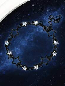 1条多层金属星星、太阳、月亮手工链条珍珠手链，适合女士日常佩戴 - 鏤空鋯石星星銀色 - 查看 20