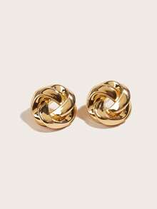 1pair Fashionable Twist Design Stud Earrings For Women For Daily Decoration - Gold - View 3