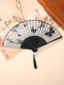 1把复古水墨画流苏竹扇，新款中式蝴蝶折扇，复古折扇，流苏手持竹扇，舞蹈道具扇，蝴蝶扇 - 彩色 - 查看 7