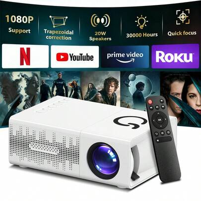 Portable Projector, Supporting 1080P High Definition, USB Connection, Equipped With Remote Control, Compatible With Smartphones, Tablets, Laptops, TV Sticks And USB Drives, Compact Design, LCD Display, High-Definition TV Input, Native Resolution 1280*720, Providing A Large-Screen Viewing Experience. Full HD Projector