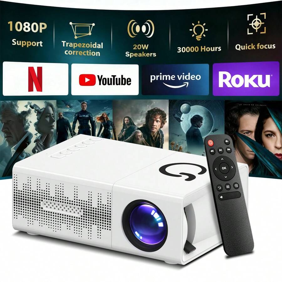 Portable Projector, Supporting 1080P High Definition, USB Connection, Equipped With Remote Control, Compatible With Smartphones, Tablets, Laptops, TV Sticks And USB Drives, Compact Design, LCD Display, High-Definition TV Input, Native Resolution 1280*720, Providing A Large-Screen Viewing Experience. Full HD Projector - Xem 1