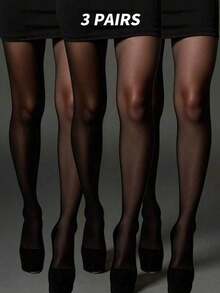 1 Pair Women's Soft Solid Color Semi-Opaque Stirrup Leggings, Black Minimalist Solid Color Opaque Tights, Suitable For Daily Wear - 黑色 - 查看 6