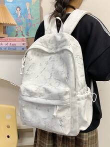 1pc Printed + Canvas Material Backpack, Zipper Closure, Style, Suitable For Students, Commuting, Outdoor Activities, All Seasons - Multicolor - View 7