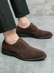 Men's Suede Formal Shoes, Versatile - Luxury Red Sole Fashion Lace-Up Oxfords, Suitable For Business And Daily Wear Black British Style Men's Formal/Business Dress Shoes, Suitable For Occasions Like Weddings Soft Derby Shoes For Men, Comfortable For Commuting, Work And Casual Wear Elegant Brand Name Shoes, Comfortable And Lightweight Wedding Shoes For Grooms Gentleman's Essential Moccasin Shoes For Galas And Parties In Spring Simple Solid Brown Summer Formal Dress Shoes - màu nâu - Xem 8