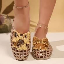 Plus Size Summer 2026 New Hollow Butterfly Sandals, Flat Slip-On Closed Toe Beach Shoes For Women - Apricot - View 3
