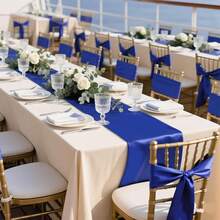 1pc Satin Table Runner, 10pcs Bowknot Chair Back Decorations, Smooth Fabric Decor Suitable For Wedding, Party, Birthday, Restaurant - Multicolor - View 9