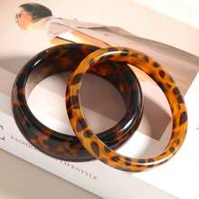 1件/2件套复古活力树脂豹纹手链，叠戴式高端欧美风格，适合女性日常佩戴 - 豹紋手鐲 - 查看 2