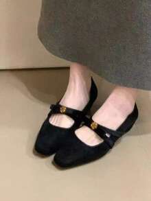 Elegant Velvet Bow Mary Jane Shoes For Women, Retro Strap Thick Heel Low Vamp Pumps, Spring/Autumn 2026 New Arrival - Black - View 1