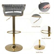 Modern Velvet 360-Degree Rotating Height Adjustable Bar Stool (Set of 2) with Backrest and Pedals - Dunkelgrau - Übersicht 4