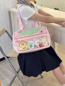 1个可爱日系百搭单肩包，波点草莓撞色星星校服风，大容量轻便日常毛绒娃娃手提包，可爱甜美高品质尼龙拉链斜挎包，时尚多巴胺斜挎包，可定制痛包，适合动漫展、购物、学生、旅行、工作，搭配JK制服 - 彩色 - 查看 13