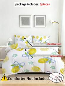 3PCS Fresh Lemon Pattern Duvet Cover Set(1 Duvet Cover + 2 Pillowcases, Comforter Not Included), 100% Polyester Fiber Soft, Lightweight, And Breathable Bedding Set. Unisex Home Decor Suitable For Both Men And Women. Available Sizes: King, Queen, Full, Twin. Perfect For Bedrooms, Guest Rooms, Dormitories, And Hotels Year-Round - Multicolor - View 2