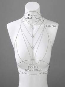 1pc Zirconia Geometric Multi-Layer Necklace, Minimalist Unique Personalized Charm Necklace, Elegant Body Chain Jewelry - Necklace - View 3