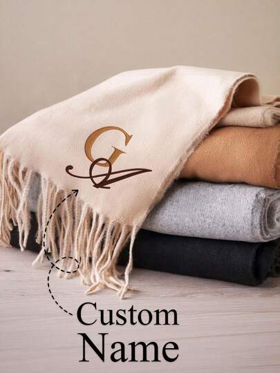 1pc Customizable Name Women's Scarf, Personalized Shawl, Scarf With Printed Name, Customized Text Scarf, Floral Shawl, Soft Cashmere-Like Texture, Warm & Fashionable, Personalized Gift, Valentine's Day Gift For Mom, Bride, Bridesmaid, Classmates, Friends, Soft & Comfortable Large Scarf, Evening Dress Shawl